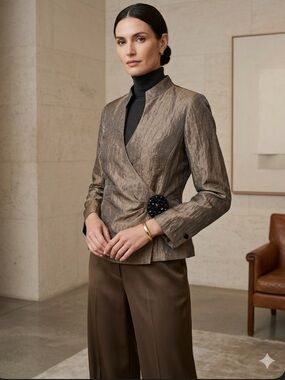 J.R. Nites by Carol Lin Metallic Pewter Beaded Formal Evening Jacket Plus 18